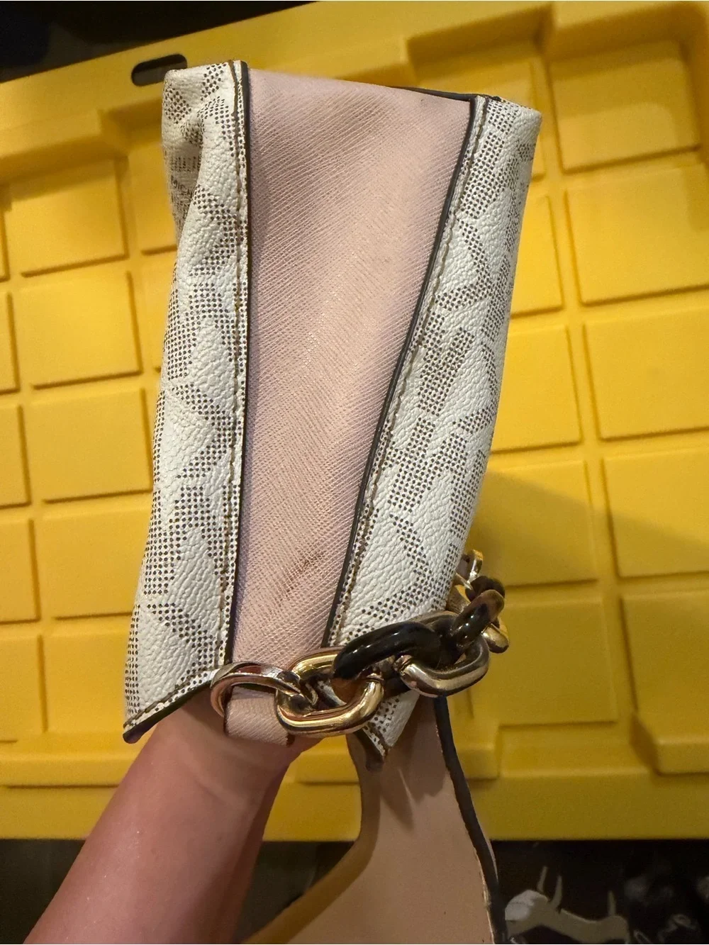 Michael Kors Pale Pink Logo-Print Shoulder Bag with Gold Accents
